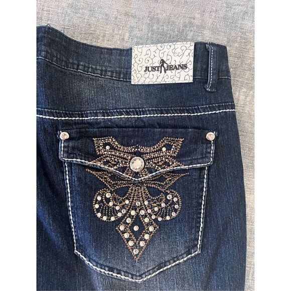 Just Jeans Medium Wash Rhinestone Embroidered Embellished Pocket Jeans Size 16 - Picture 4 of 6